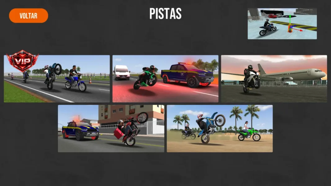 Moto Wheelie 3D — escolhendo a pista