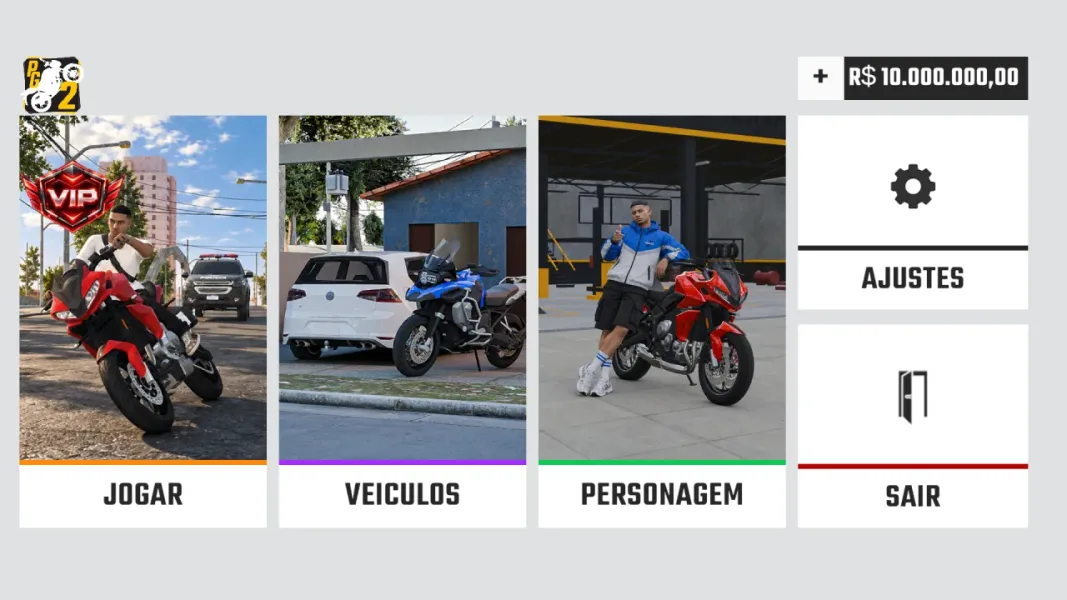 Projeto Grau 2 — menu principal com saldo de 10 milhoes