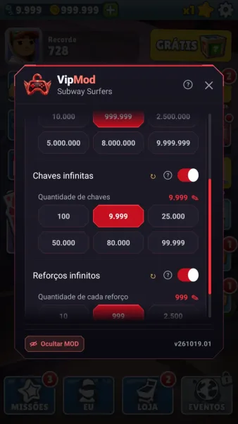 Subway Surfers — menu mod chaves e reforcos