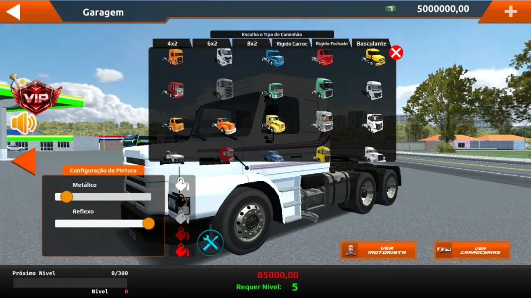 World Truck Driving Simulator — escolha do tipo de caminhao